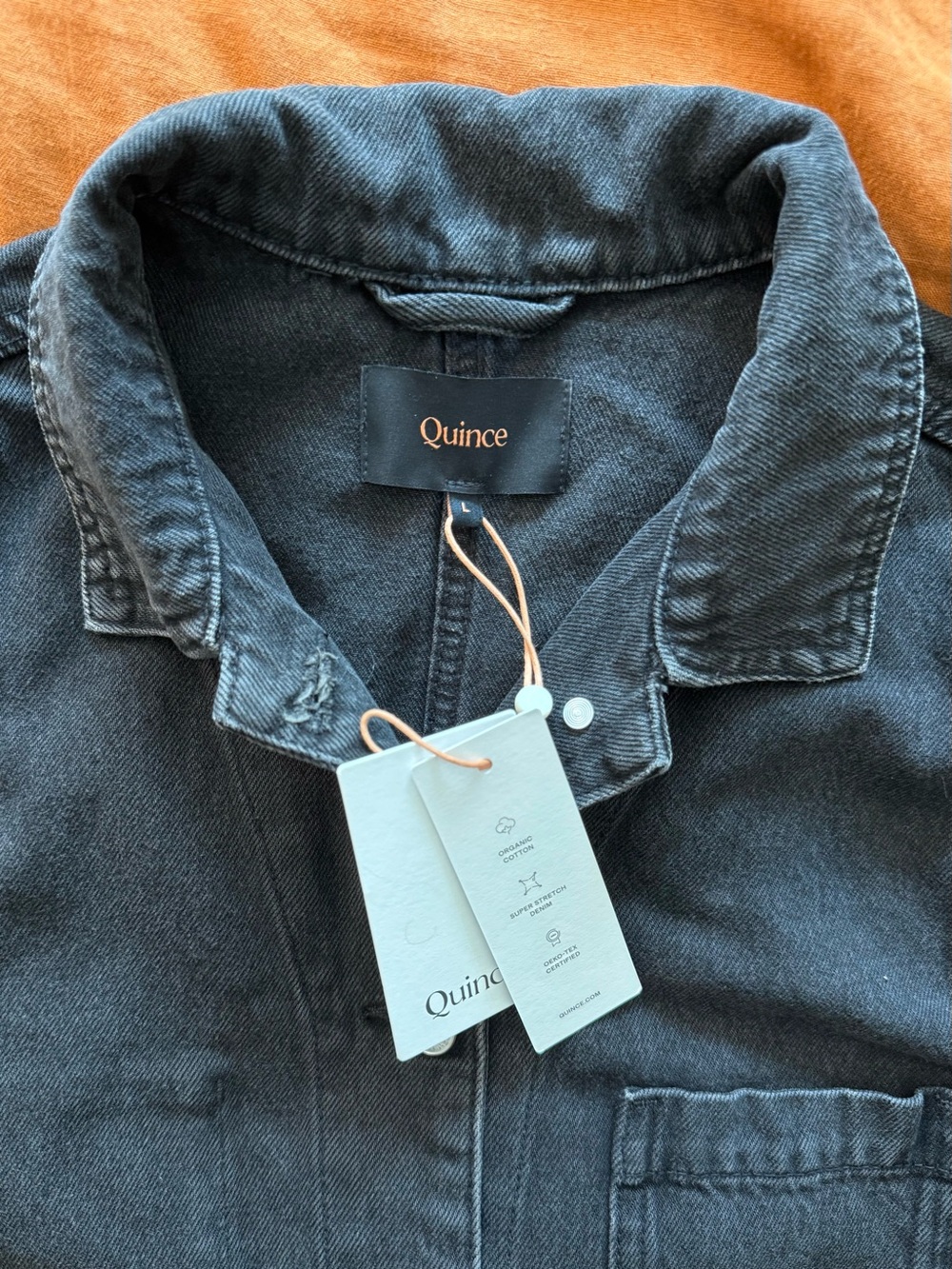 Quince Organic Cotton Denim Chore Jacket - Washed Black - Size L NWT - Picture 6 of 8